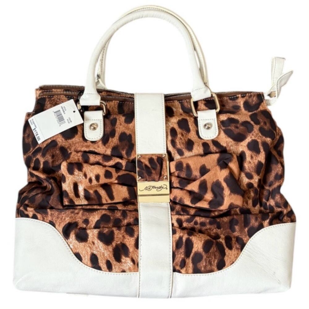VTG Y2K Ed Hardy Leopard Print Shoulder Bag Purse & Original Dust Bag NWT